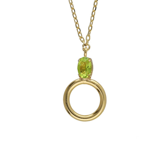 Gold plated Sterling Silver Short necklace oval green crystal from Odele