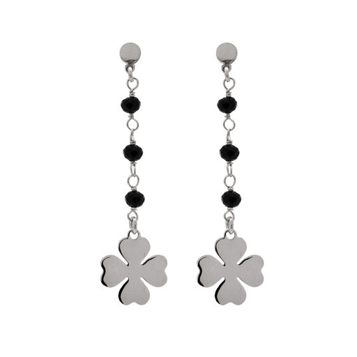 Rhodium Plated Sterling Silver Long earrings black crystal from Elementary