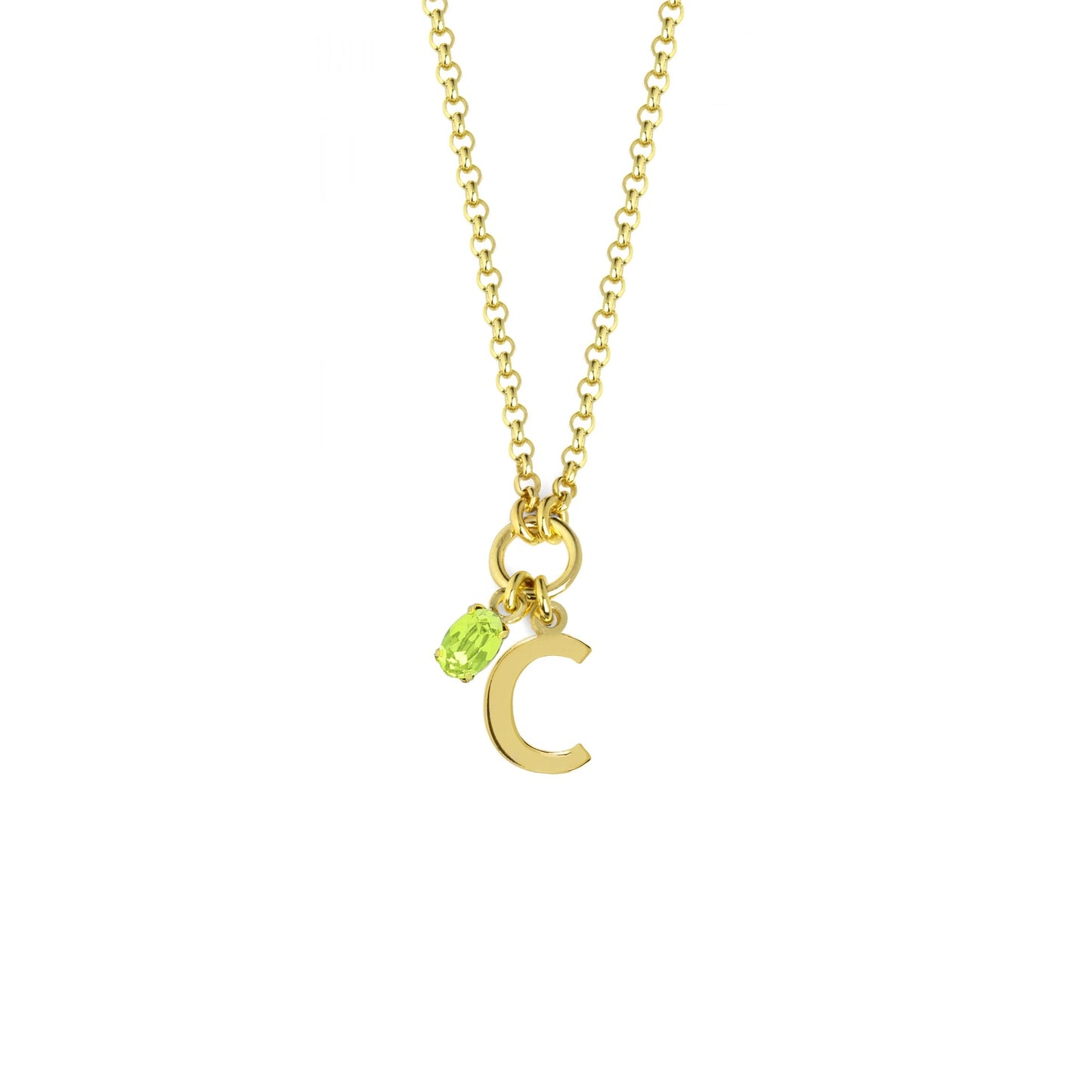 Gold plated Sterling Silver Short necklace letter green crystal from Initiale