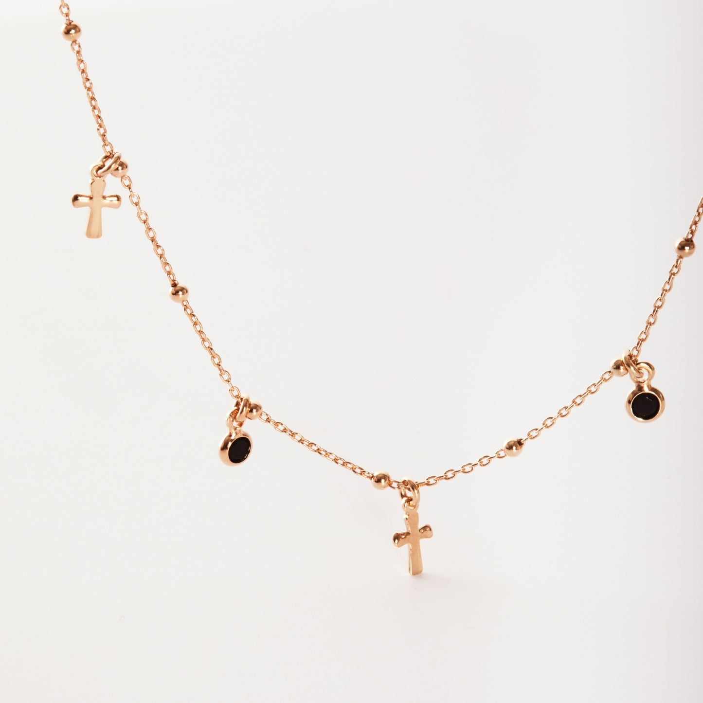 Rose Gold plated Sterling Silver Short necklace cross black crystal from Alea