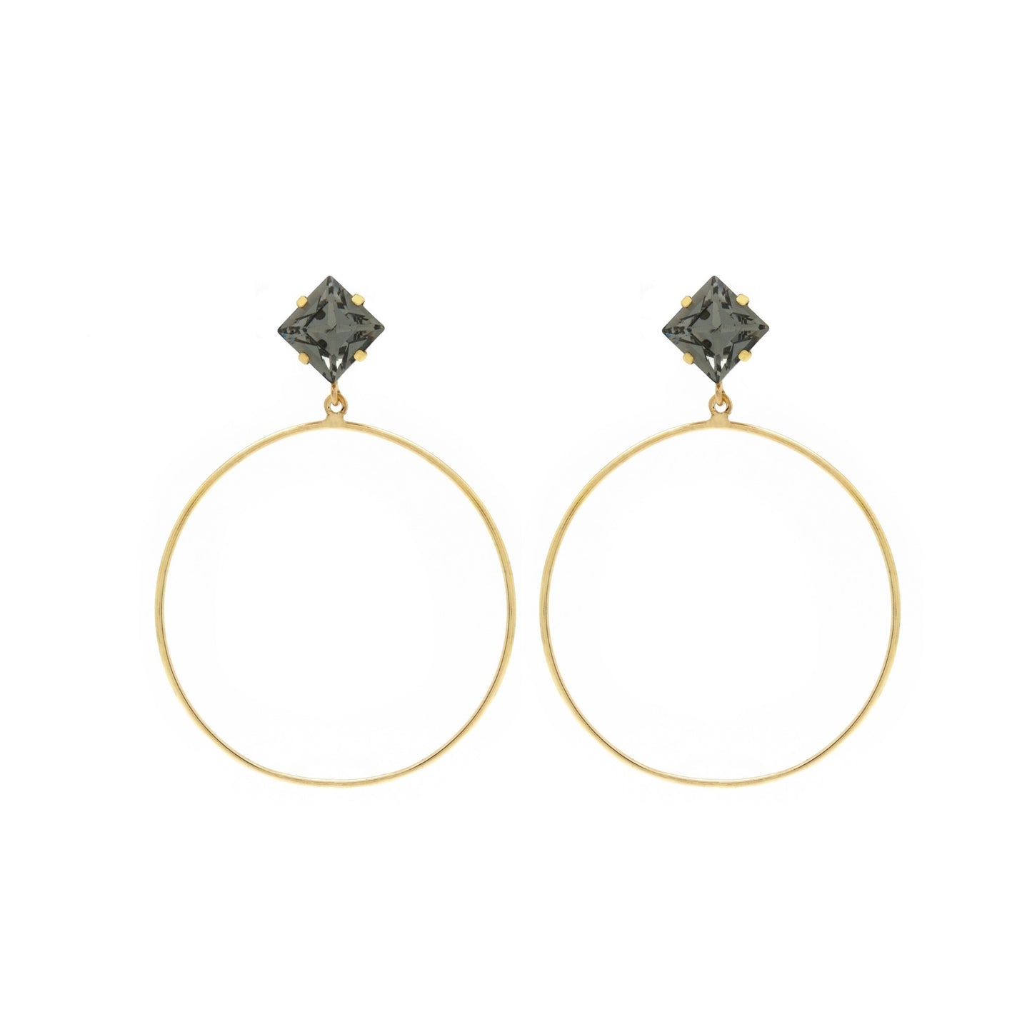 Gold plated Sterling Silver Hoop earrings luck gray crystal from Hoop