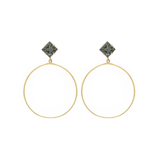 Gold plated Sterling Silver Hoop earrings luck gray crystal from Hoop