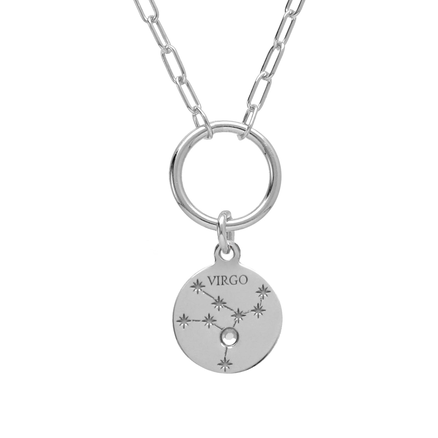 Rhodium Plated Sterling Silver Short necklace horoscope white crystal from Zodiac