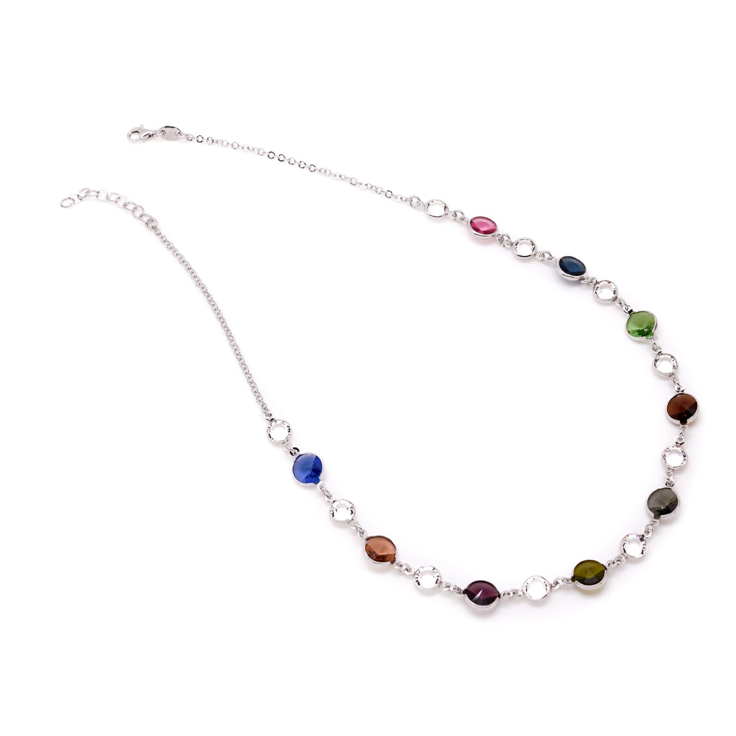 Rhodium Plated Sterling Silver Short necklace circle crystal from Basic