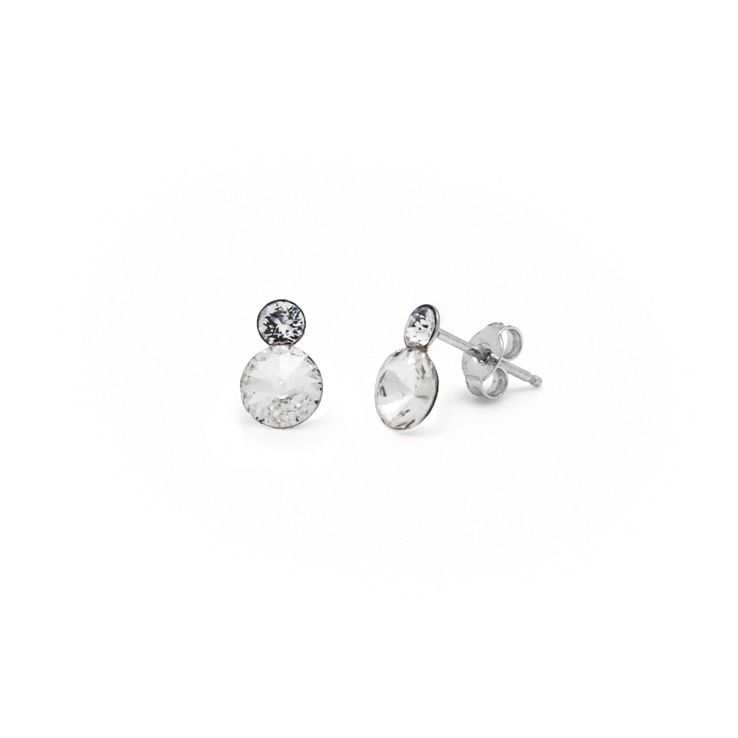 Rhodium Plated Sterling Silver Stud earrings circle crystal from Combination