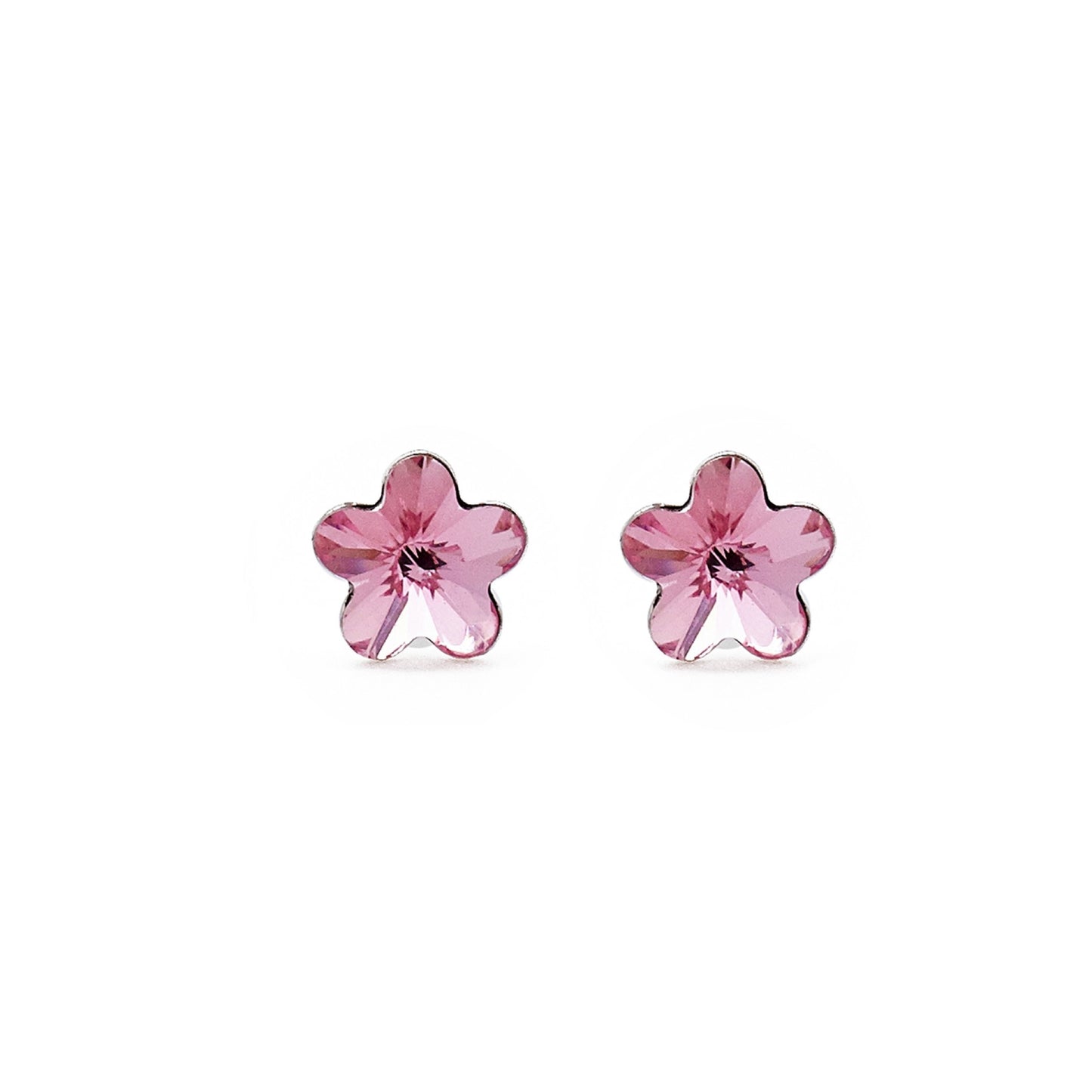 Pendientes botón flor cristal en Plata baño rodio de Fantasy