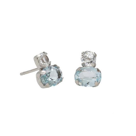 Rhodium plated Sterling Silver Stud earrrings blue crystal from Clarity