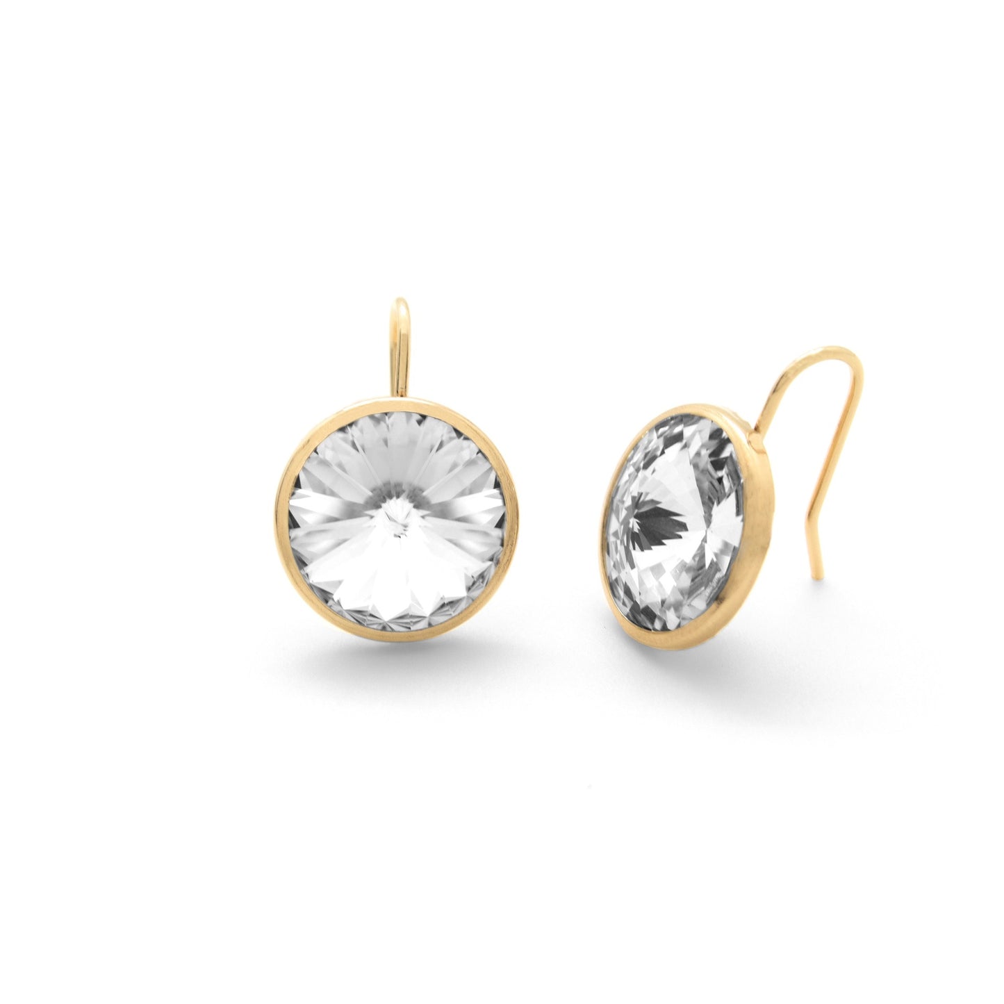 Gold plated Sterling Silver Short earrings 15mm circle crystal from Basic