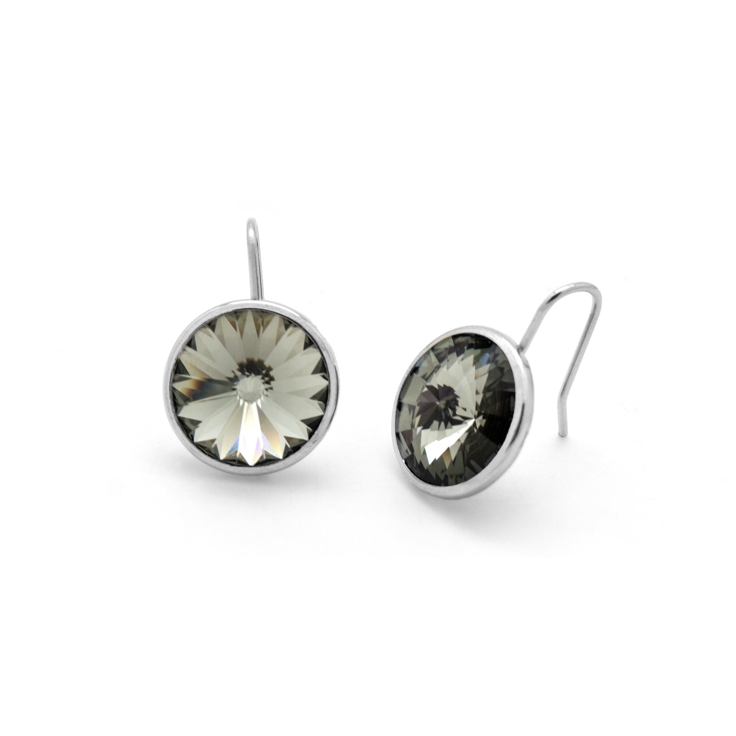 Rhodium Plated Sterling Silver Short earrings 15mm circle crystal from Basic