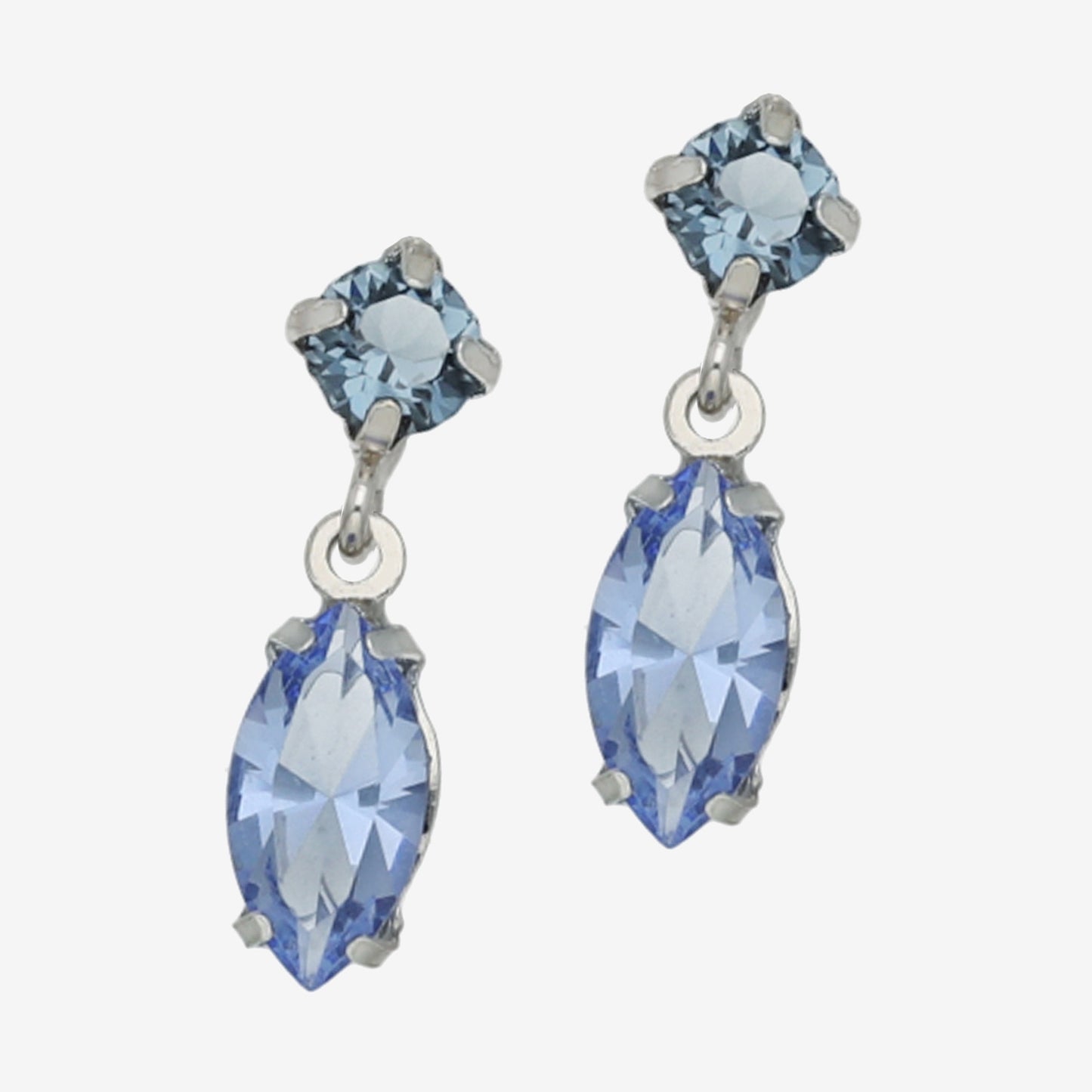 Pendientes cortos cristal azul en Plata baño rodio de Sabina