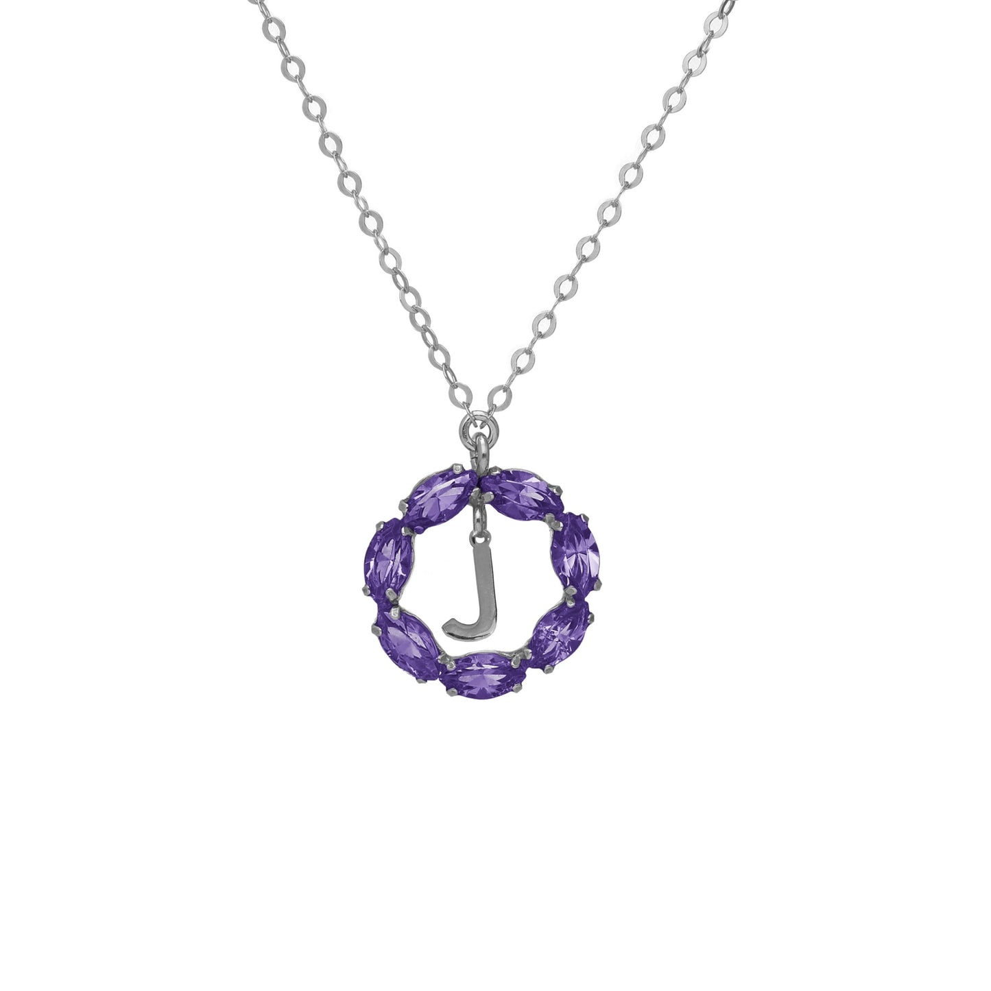 Rhodium Plated Sterling Silver Short necklace letter purple crystal from Thename