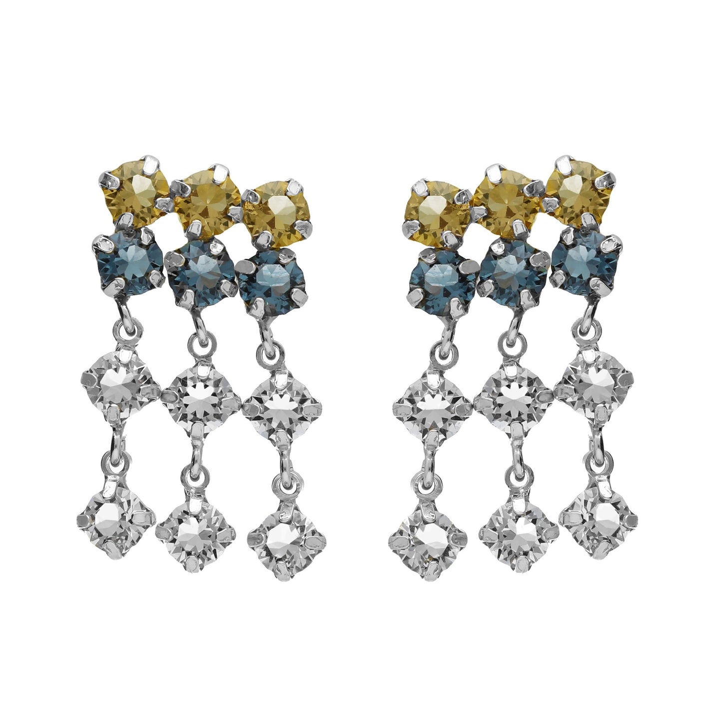 Pendientes largos cascada cristal azul en Plata de Fadhila