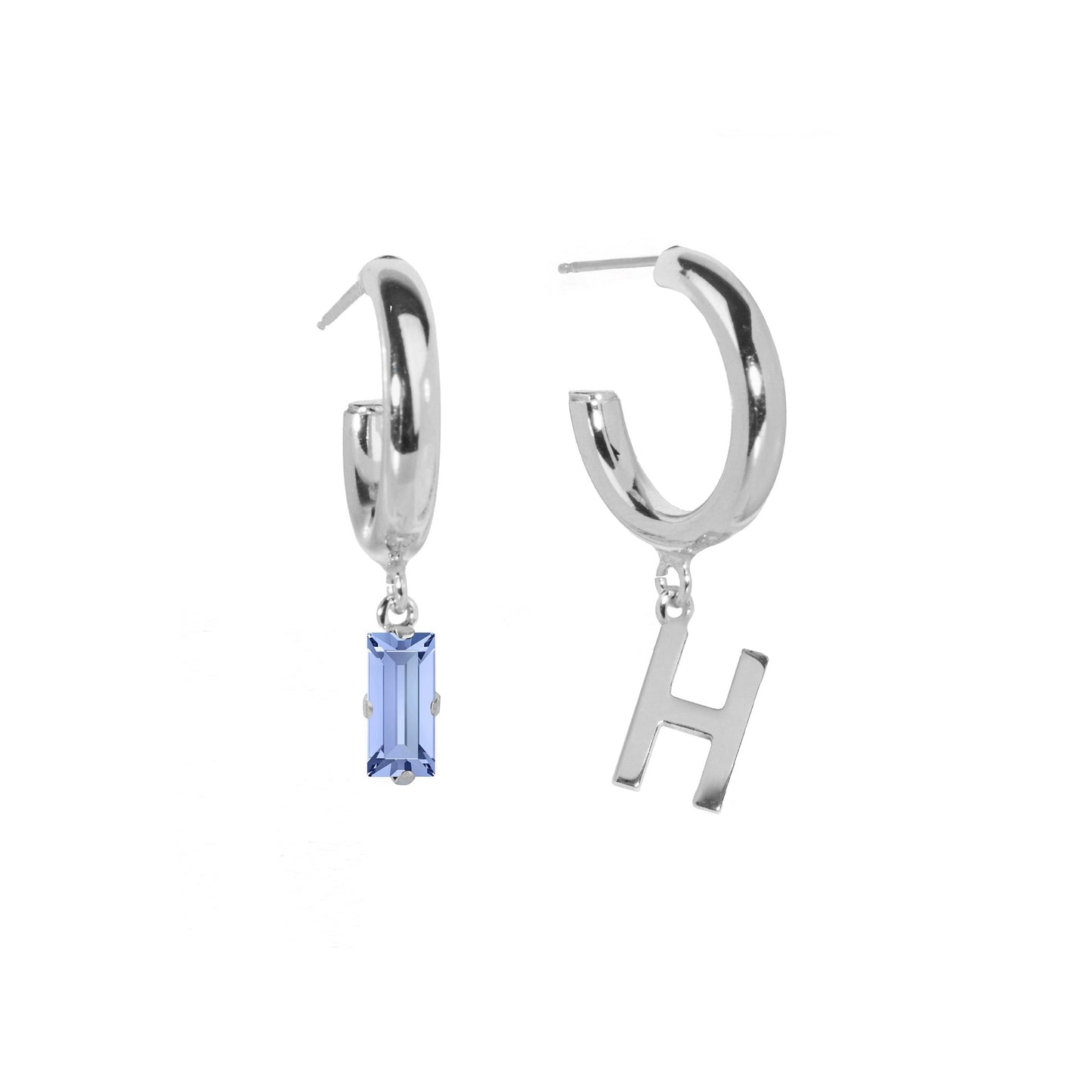 Rhodium Plated Sterling Silver Personalized earrings letter blue from Abecé