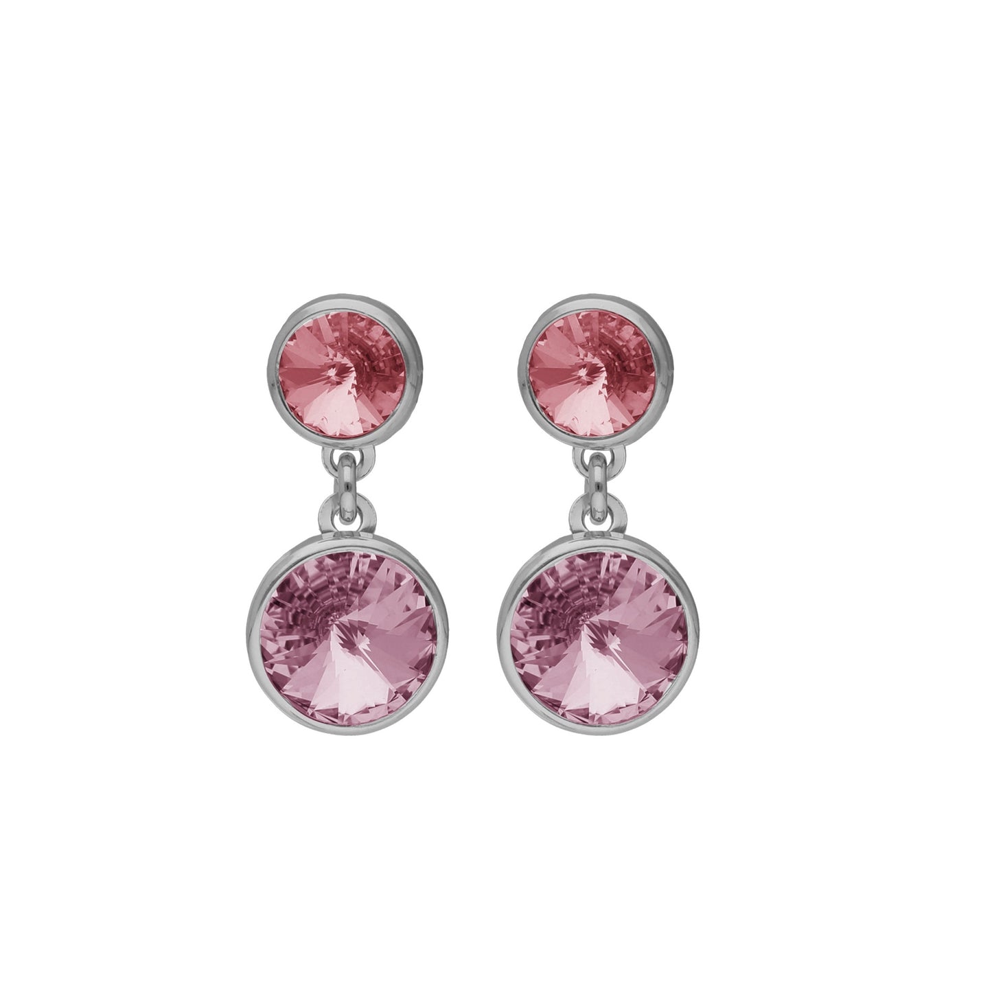 Rhodium Plated Sterling Silver Short earrings 7 y 9mm crystal from Basic