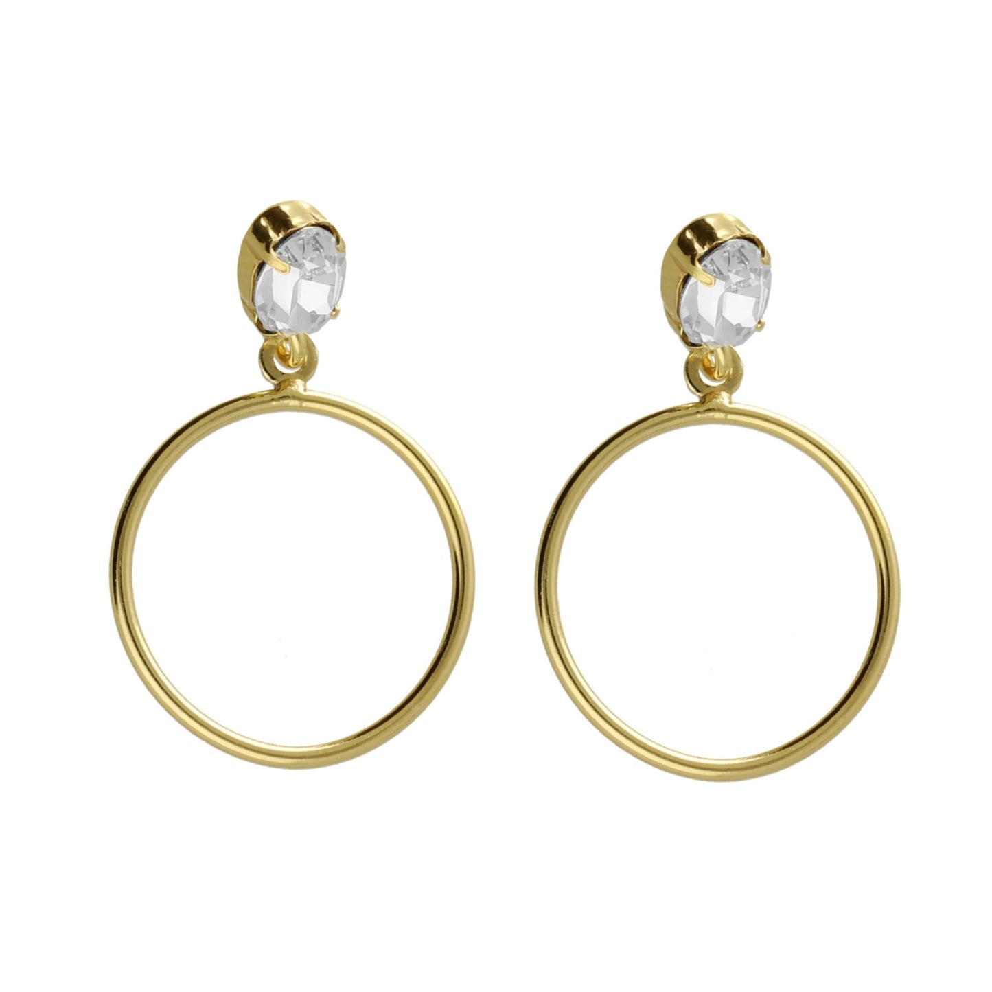 Pendientes cortos oval cristal blanco en Plata de Genoveva