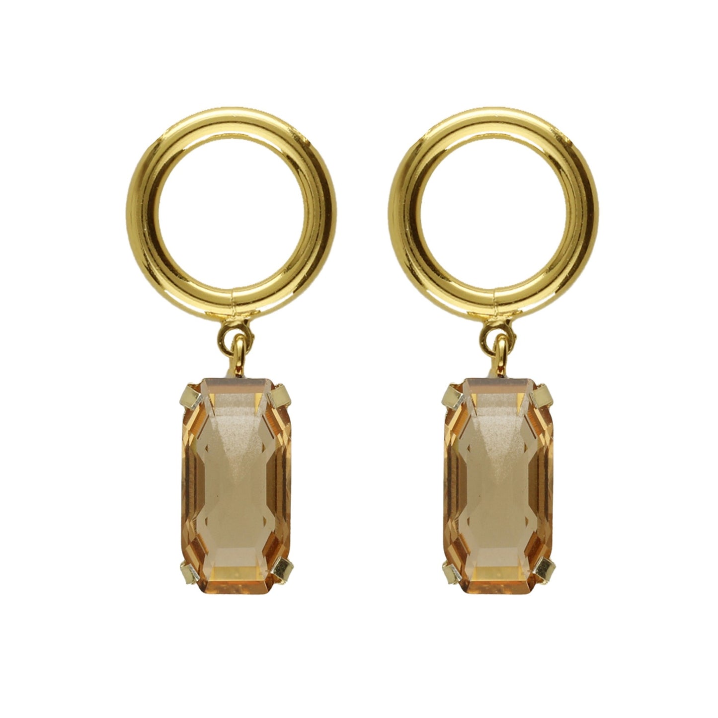 Gold plated Sterling Silver Short earrings rectangle crystal from Inspire