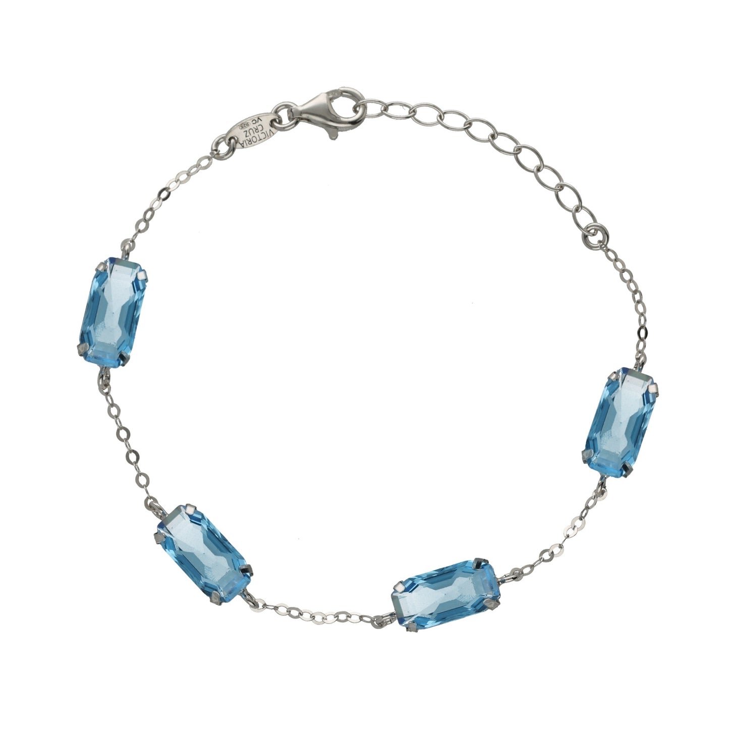 Rhodium Plated Sterling Silver Bracelet rectangle blue crystal from Inspire