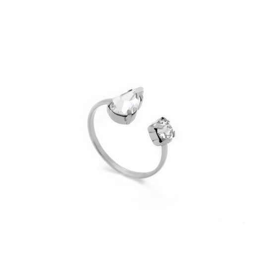 Rhodium Plated Sterling Silver Adjustable ring crystal from Drop