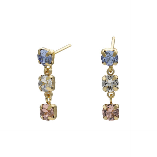 Pendientes largos círculo cristal multicolor en Plata baño Oro de Zahara