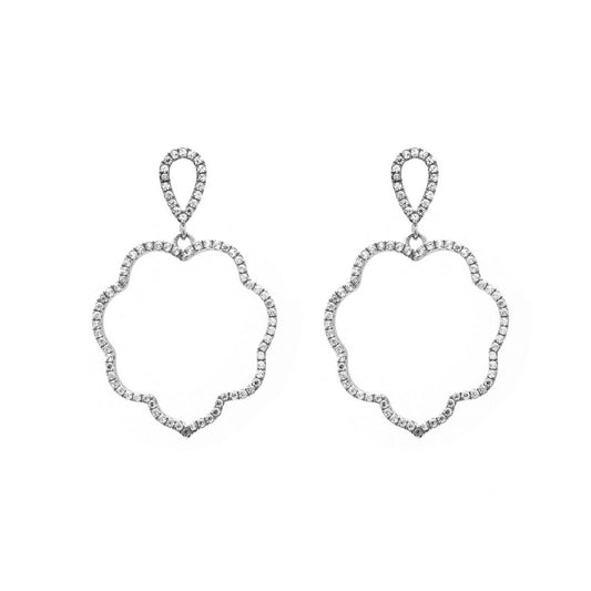 Rhodium Plated Sterling Silver Long earrings flower white crystal from Luxury