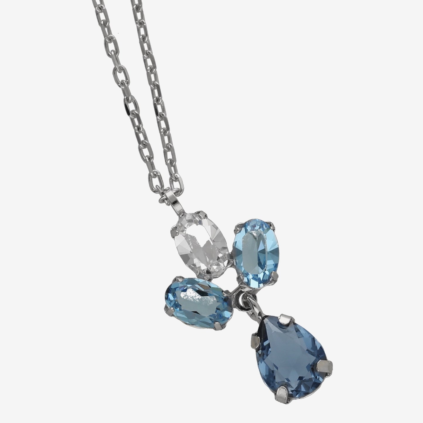 Rhodium Plated Sterling Silver Short necklace flower blue crystal from Harmony