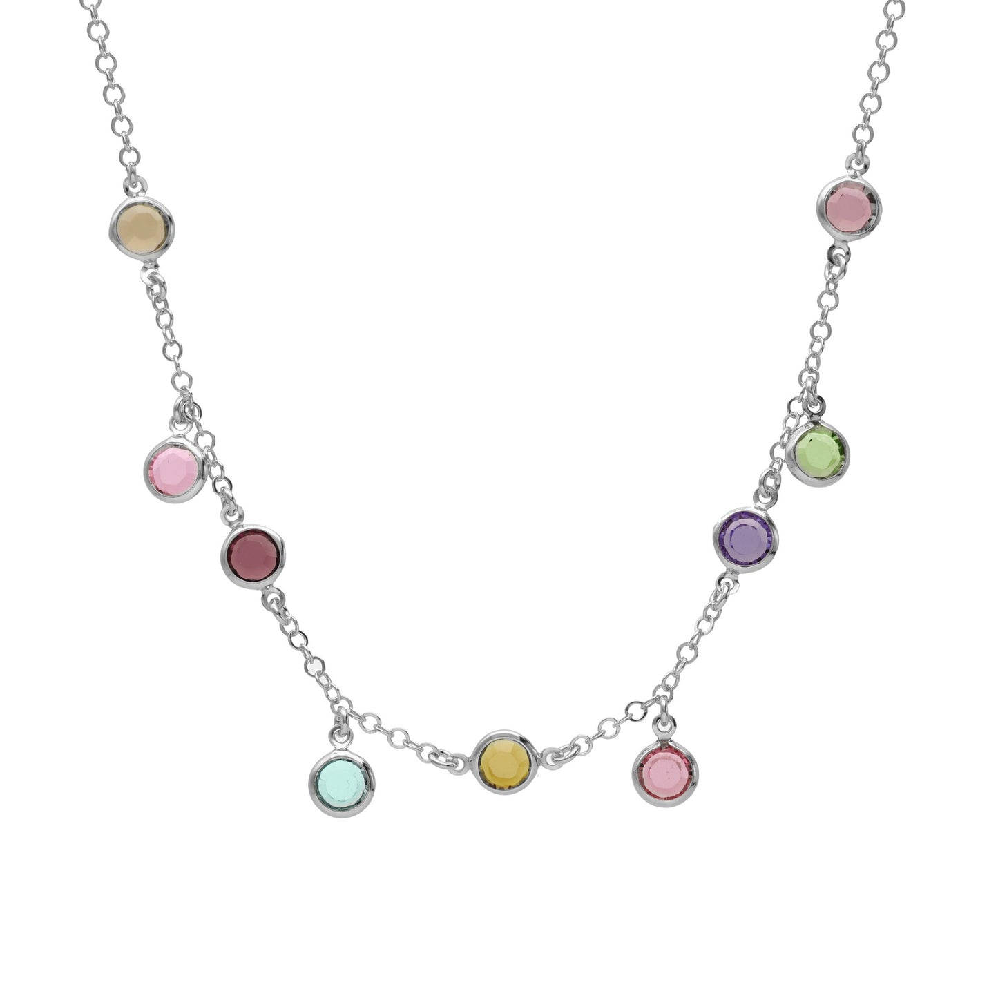 Sterling Silver Short necklace circle multicolor crystal from Basic