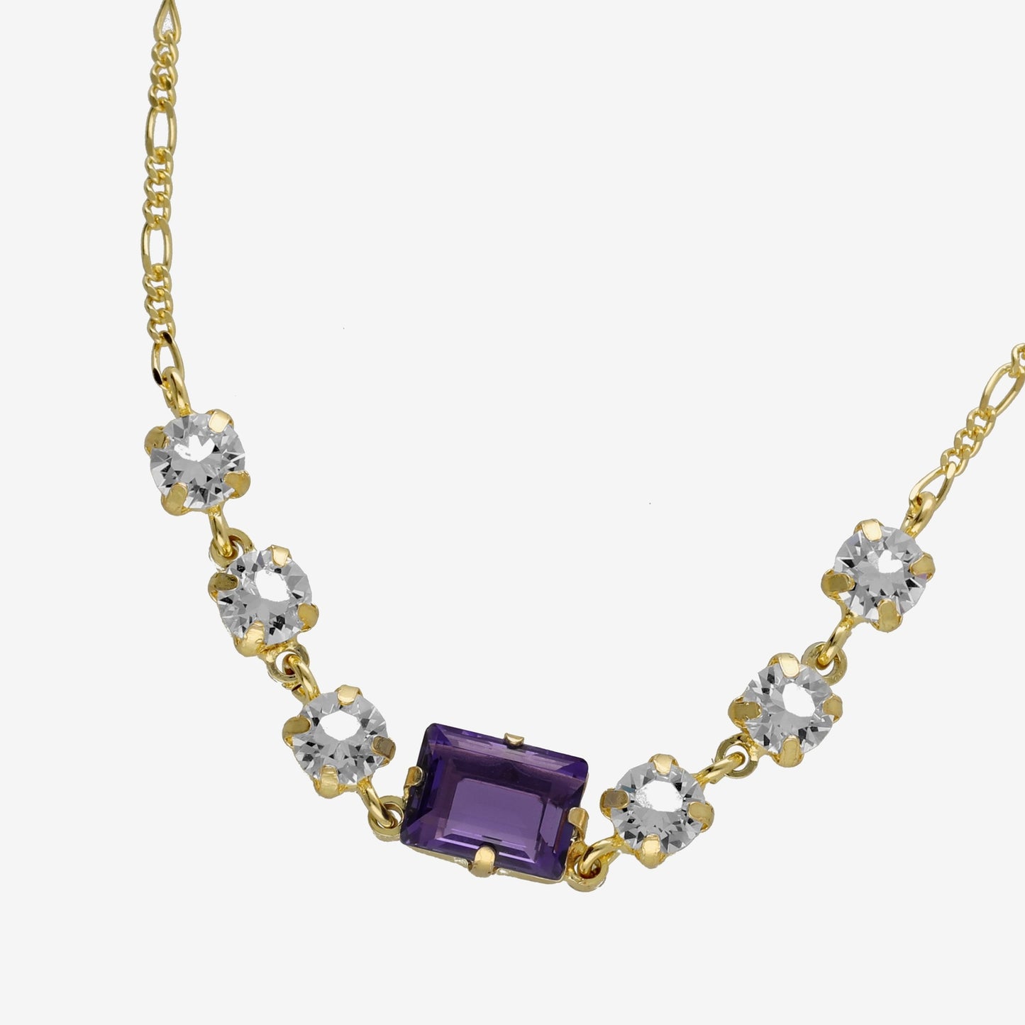 Gold plated Sterling Silver Short necklace rectangle purple crystal from Serenity