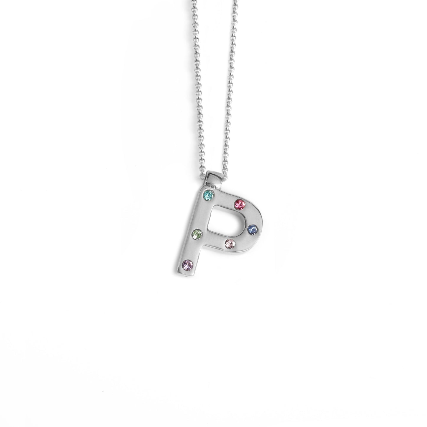 Rhodium Plated Sterling Silver Short necklace letter multicolor crystal from Letter