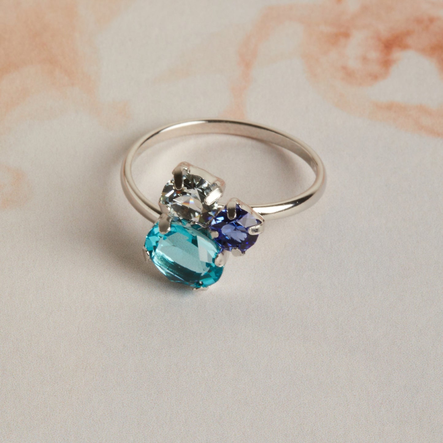 Rhodium Plated Sterling Silver Adjustable ring blue crystal from Alexandra