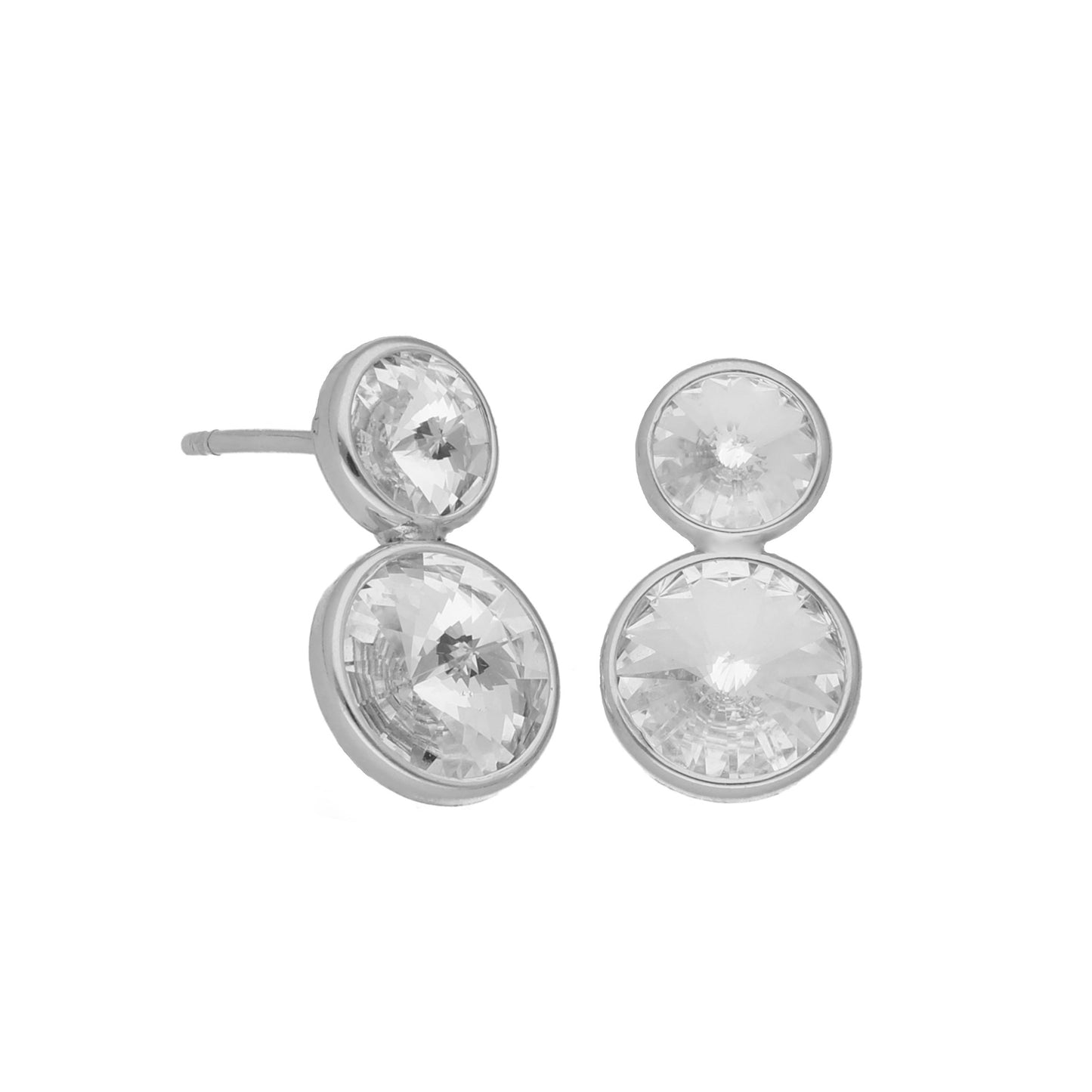 Pendientes cortos 7 y 9mm cristal en Plata baño rodio de Basic