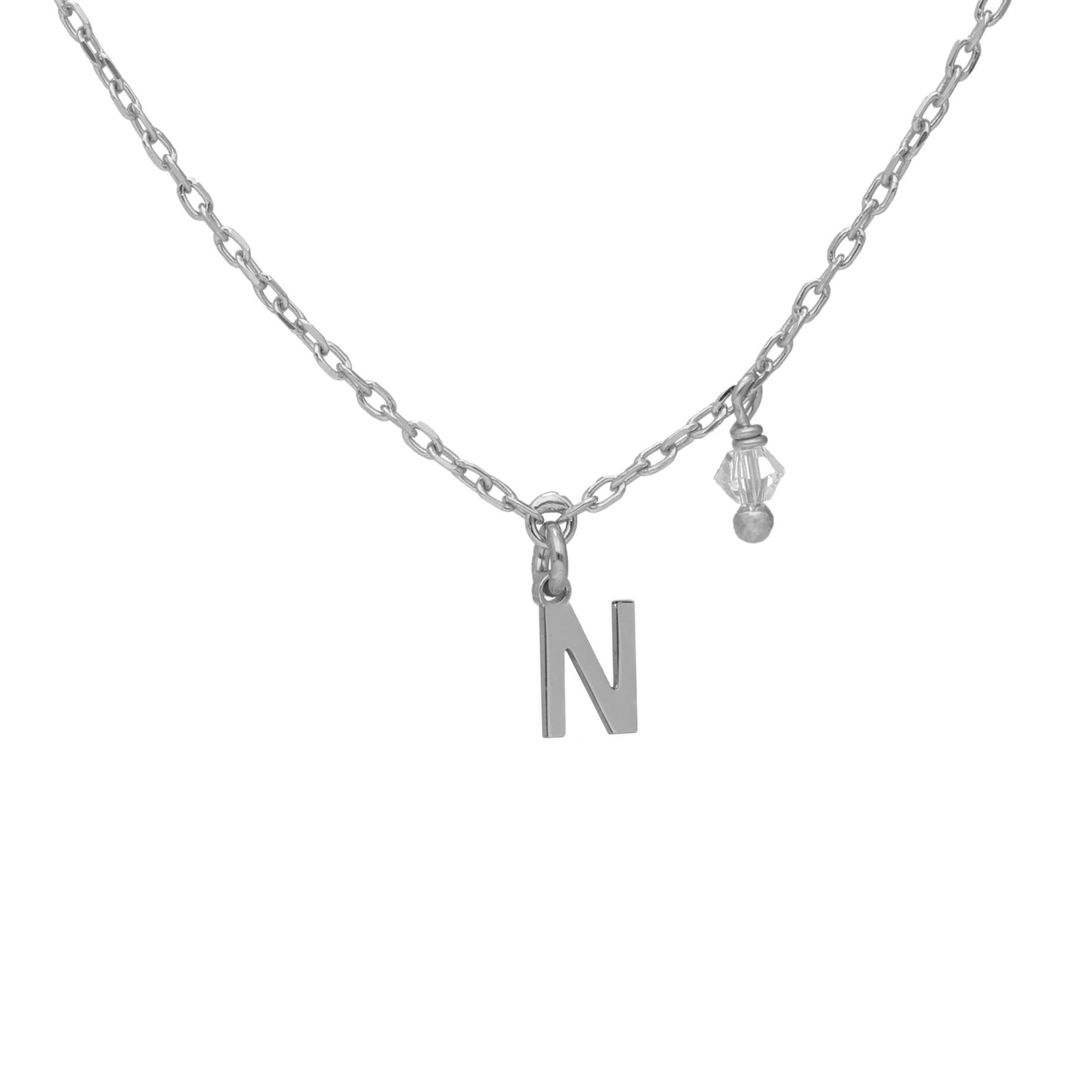 Rhodium Plated Sterling Silver Short necklace letter white crystal from Thename