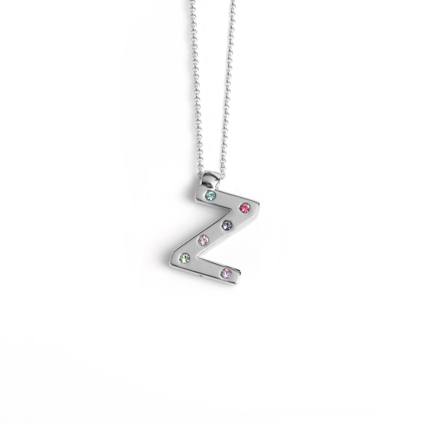 Rhodium Plated Sterling Silver Short necklace letter multicolor crystal from Letter