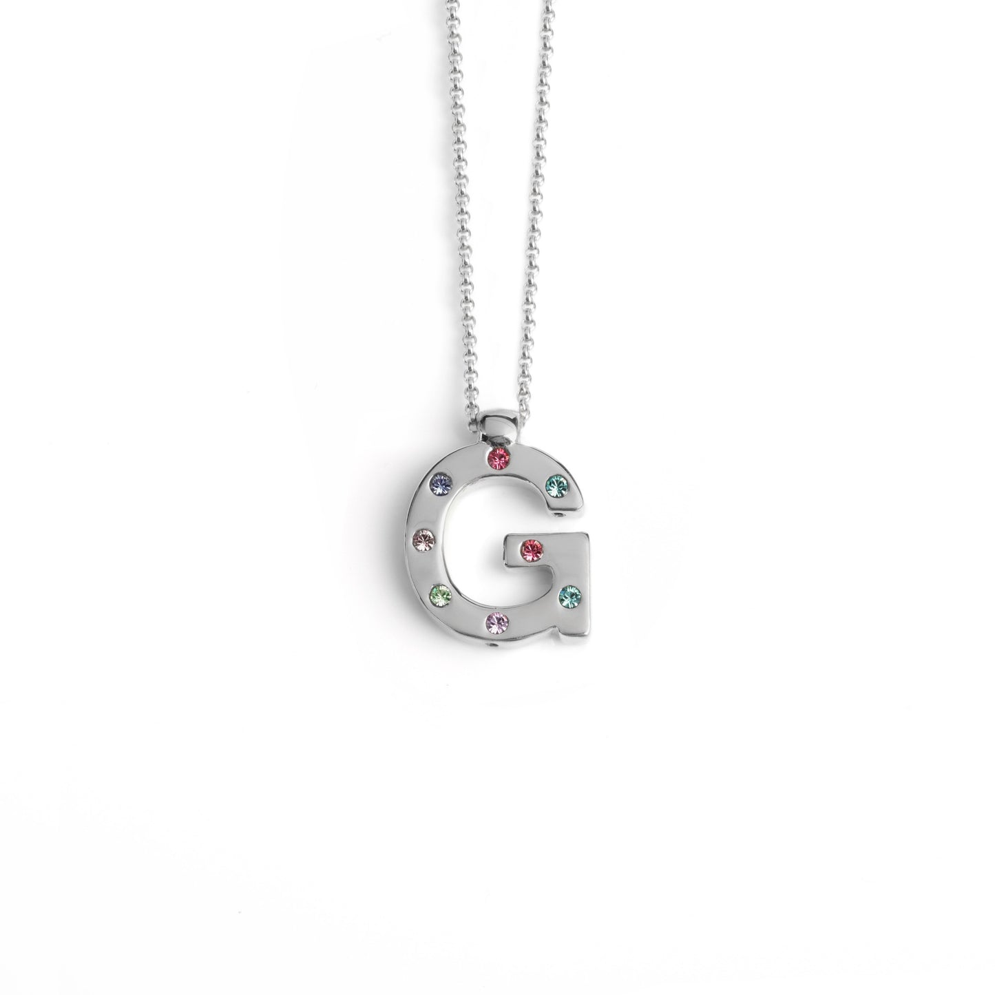 Rhodium Plated Sterling Silver Short necklace letter multicolor crystal from Letter