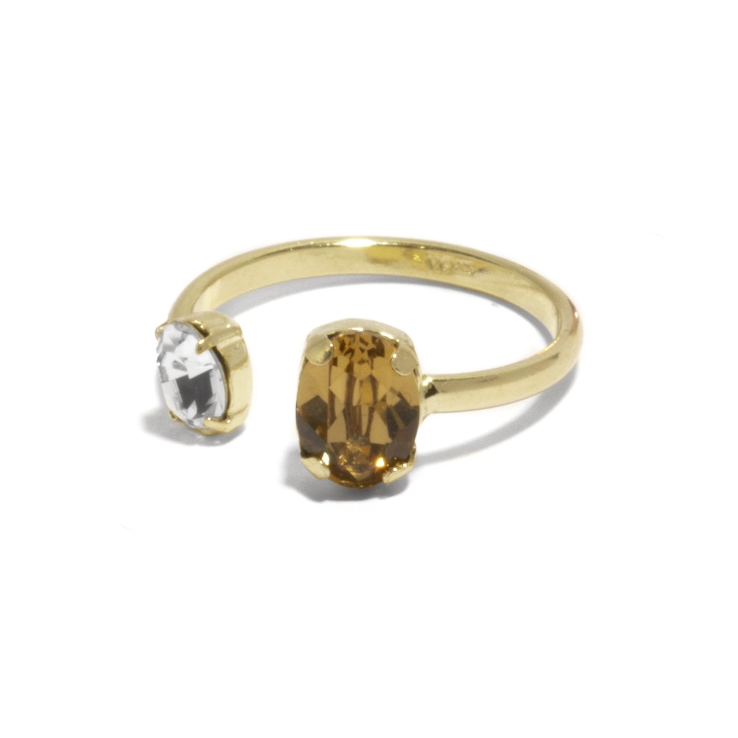 Gold plated Sterling Silver Adjustable ring oval crystal from Gemma