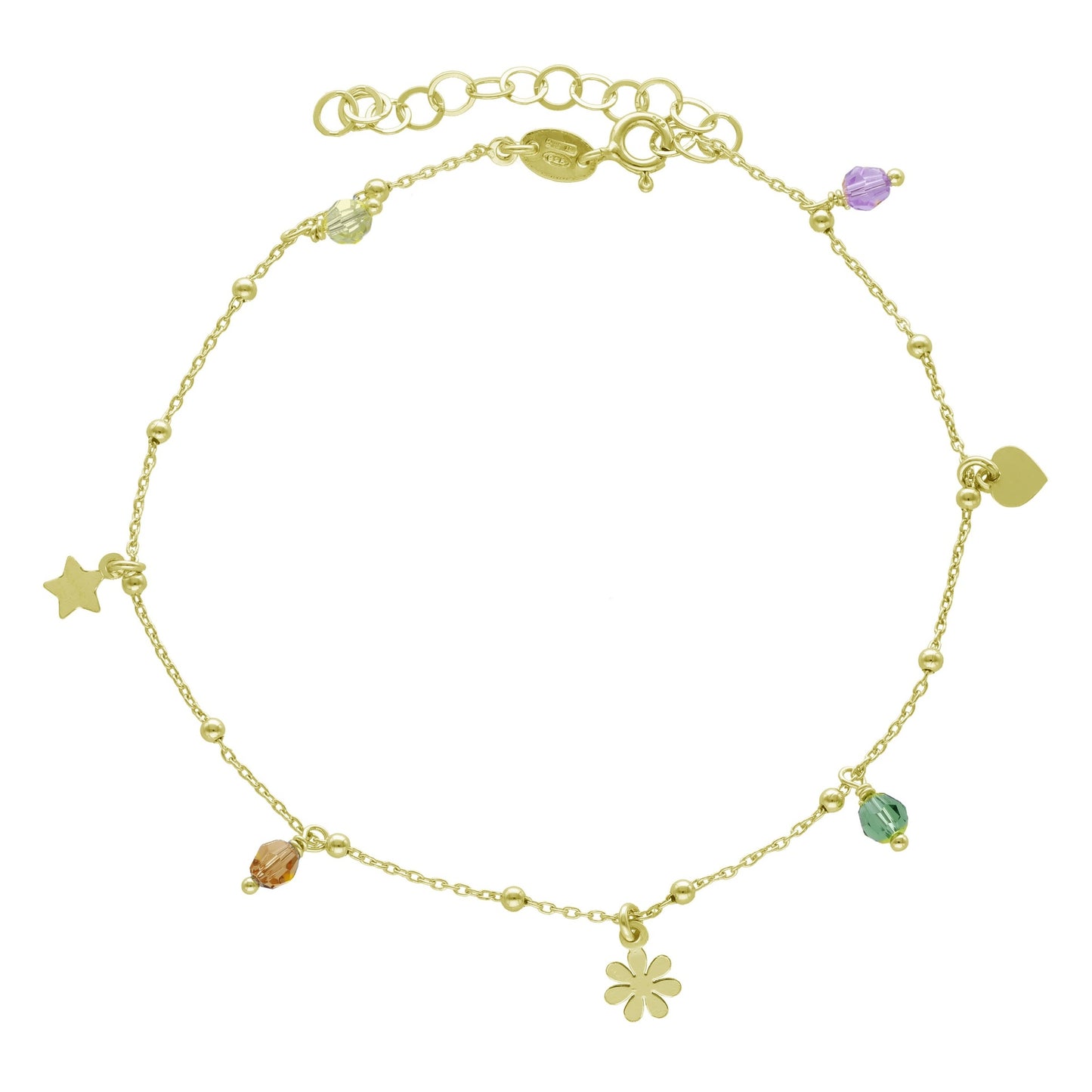 Sterling Silver Anklet multicolor crystal