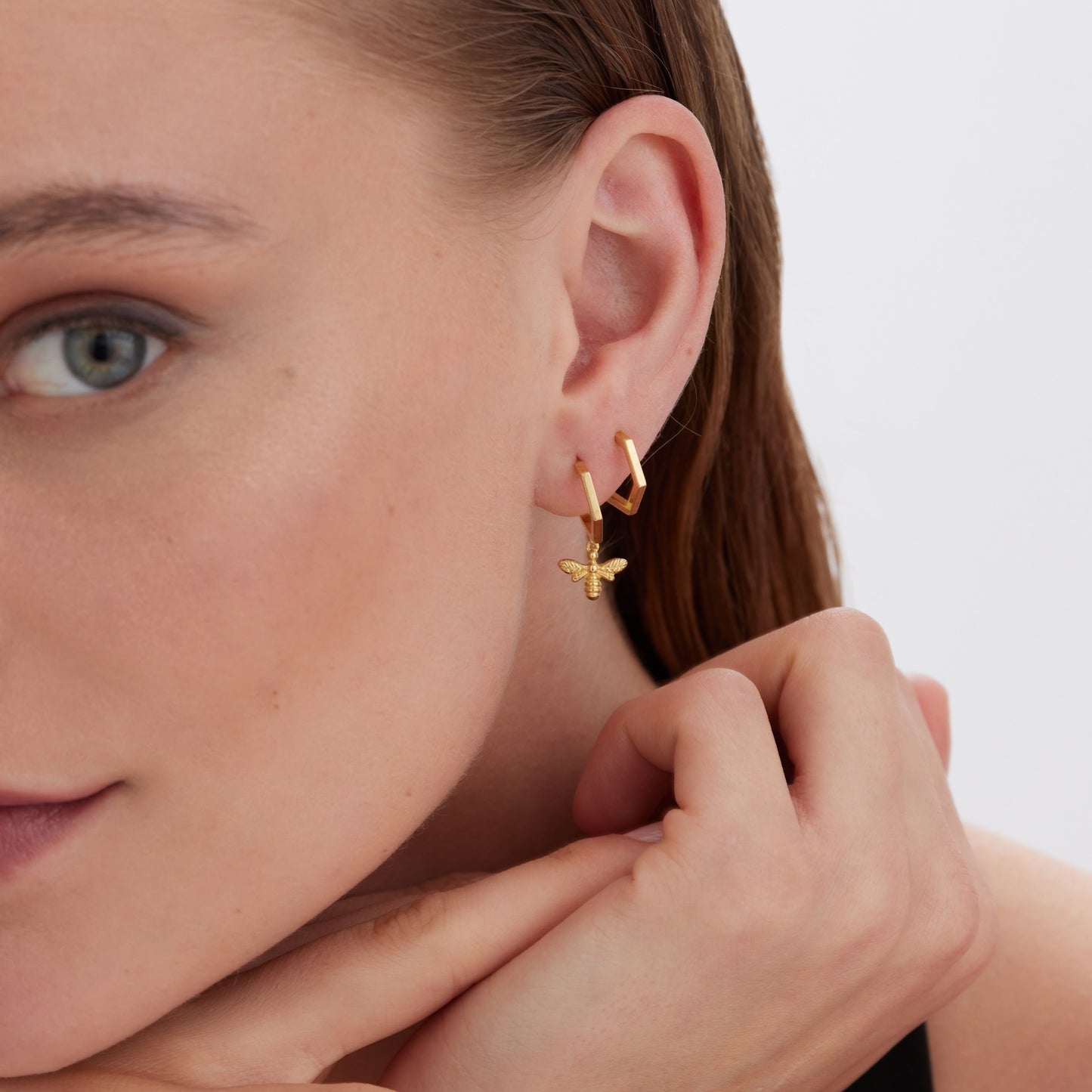 Gold plated Sterling Silver Hoop earrings hexagonal from Honey