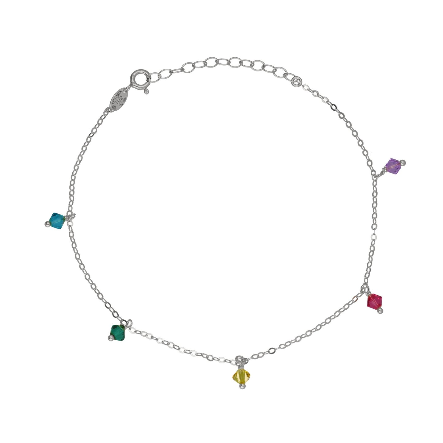 Sterling Silver Anklet multicolor crystal