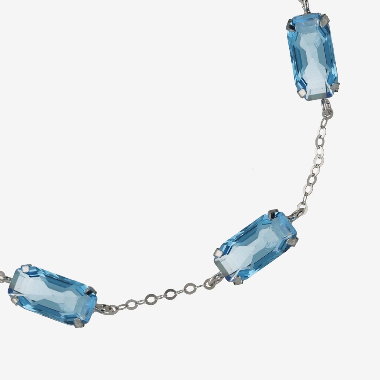 Rhodium Plated Sterling Silver Bracelet rectangle blue crystal from Inspire