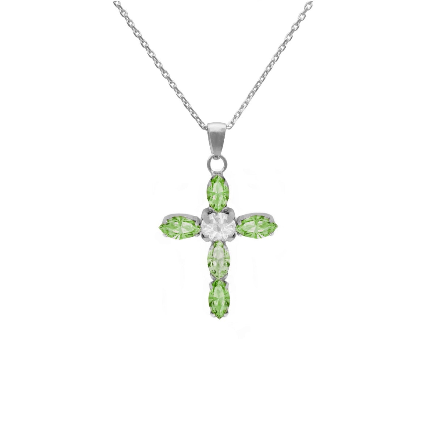 Rhodium Plated Sterling Silver Short necklace cross crystal from Aqua