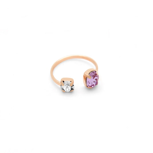 Anillo ajustable cristal en Plata baño Oro Rosa de Celine