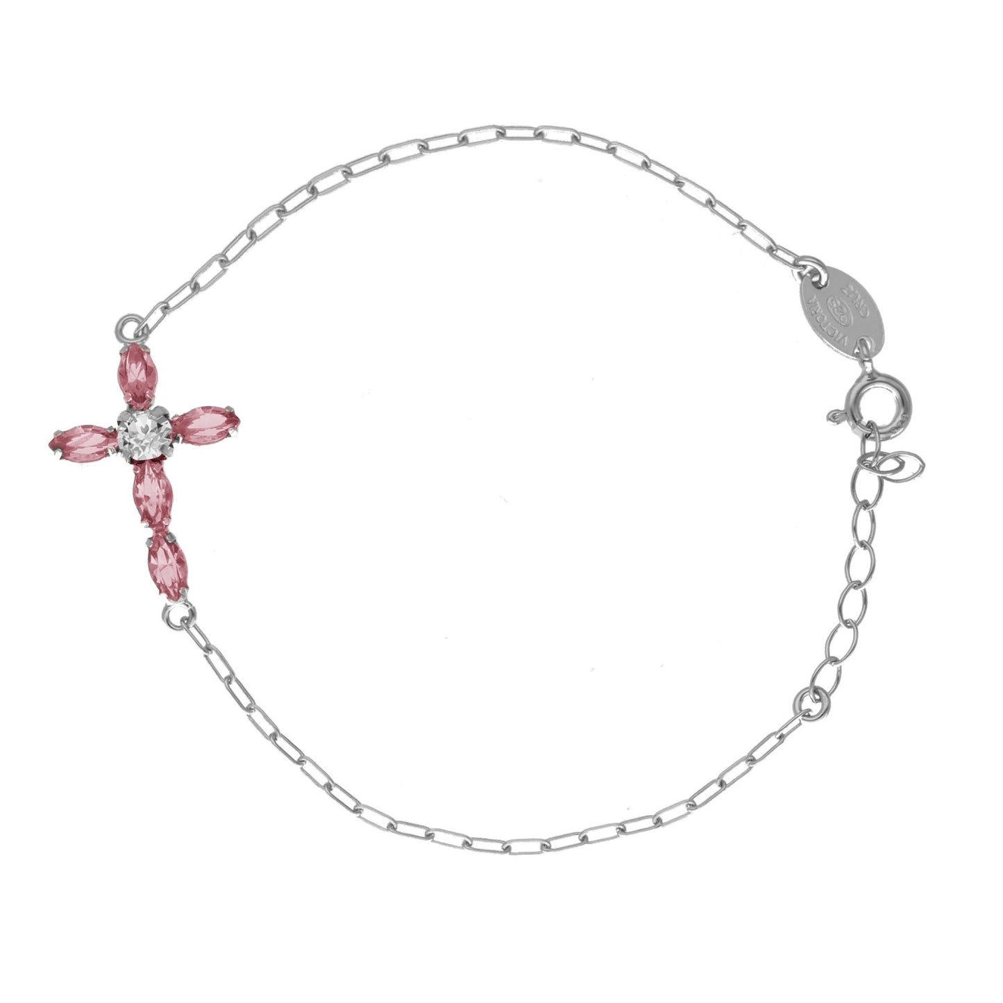 Pulsera cruz cristal en Plata baño rodio de Las Estaciones