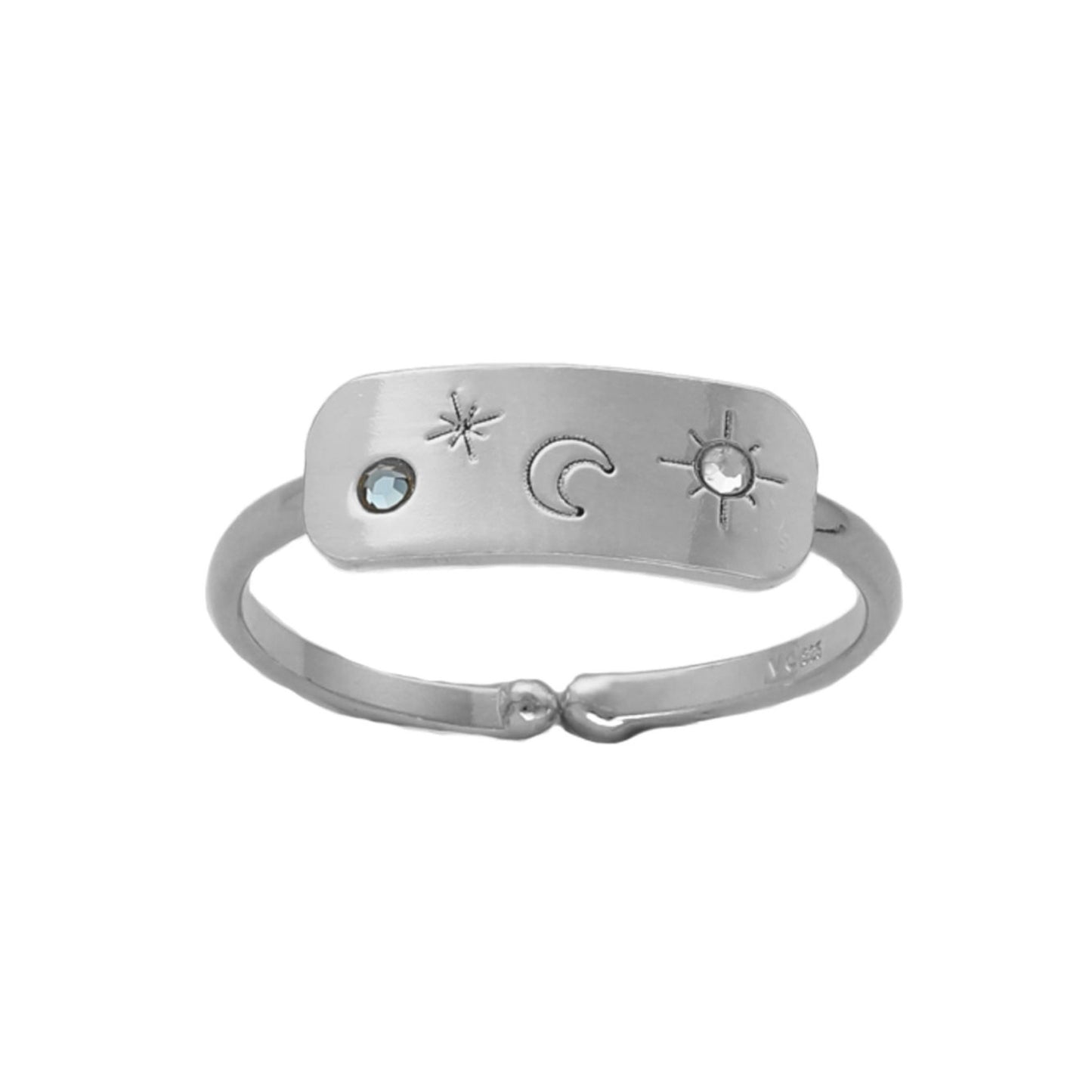 Sterling Silver Adjustable ring moon blue crystal from El Firmamento