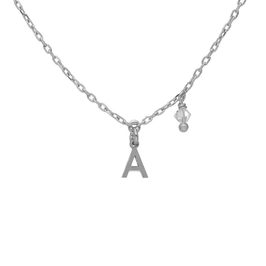 Rhodium Plated Sterling Silver Short necklace letter white crystal from Thename