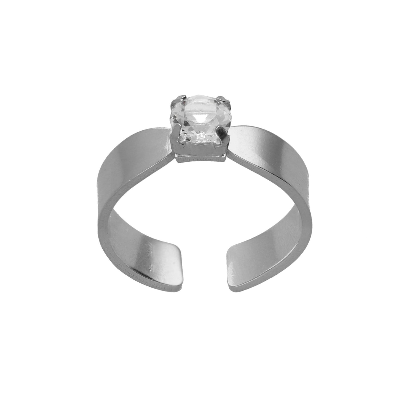 Rhodium plated Sterling Silver Adjustable ring crystal from Illume