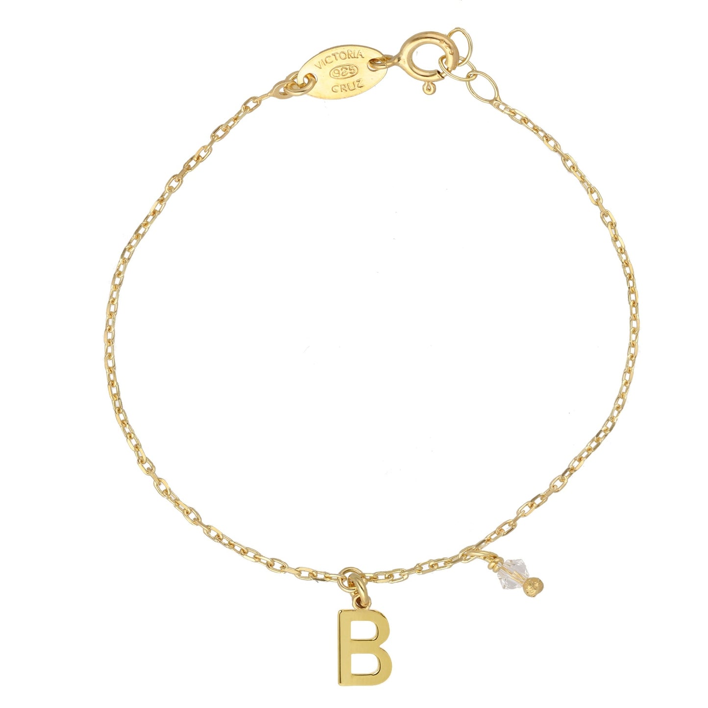 Gold plated Sterling Silver Bracelet letter white crystal from Thename