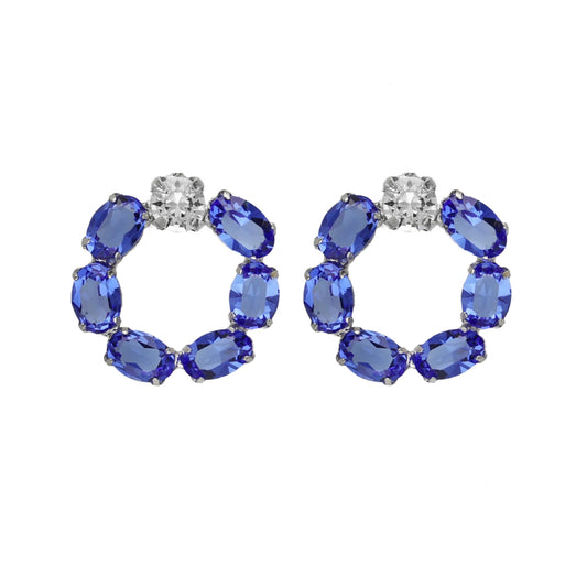 Rhodium Plated Sterling Silver Short earrings circle blue crystal from Harmony