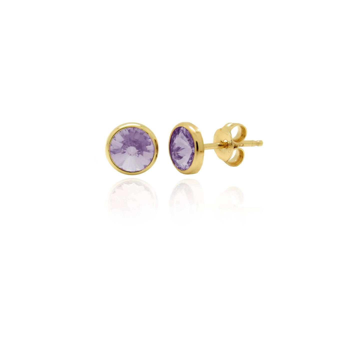 Gold plated Sterling Silver Stud earrings 7mm circle crystal from Basic