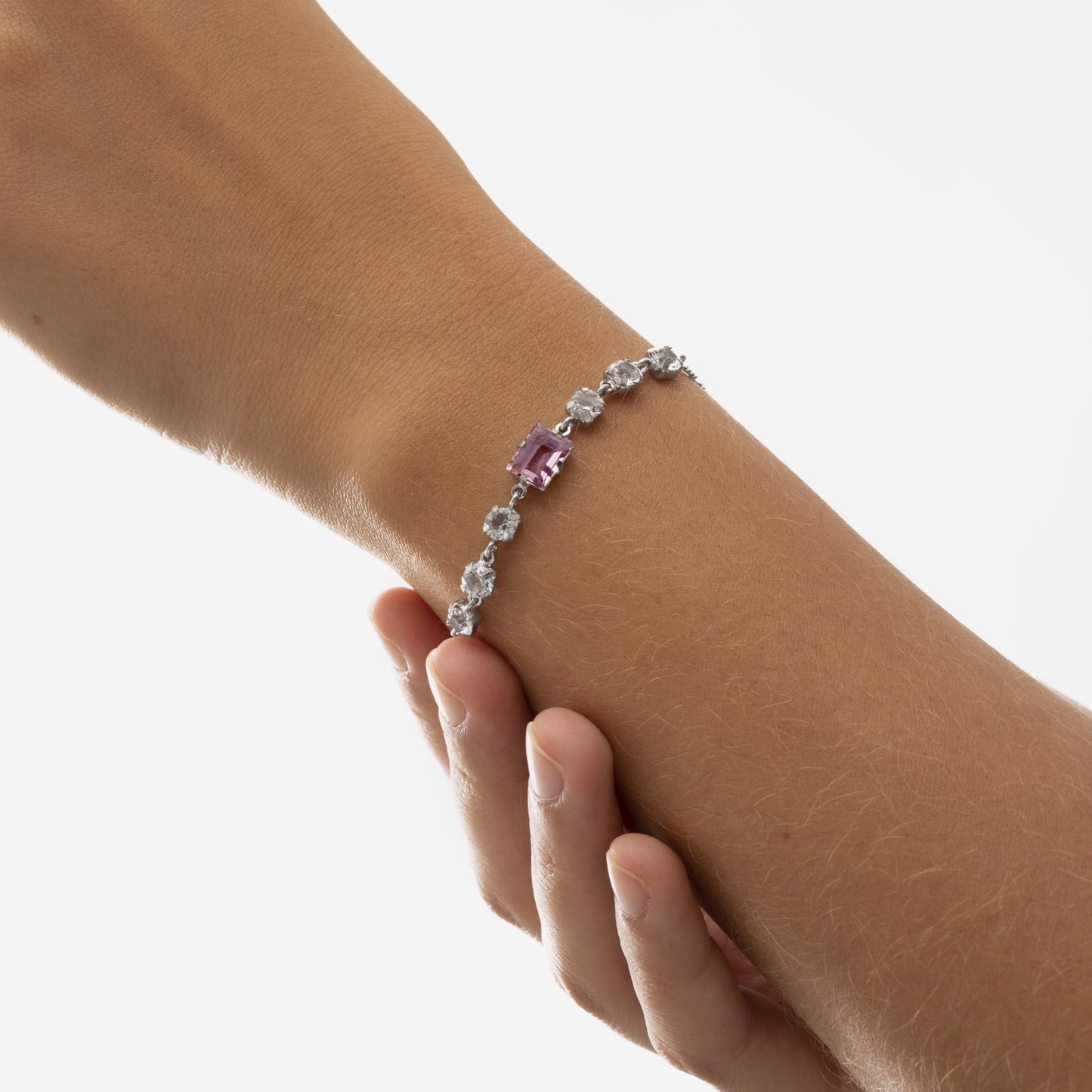 Pulsera rectángulo cristal rosa en Plata baño rodio de Serenity