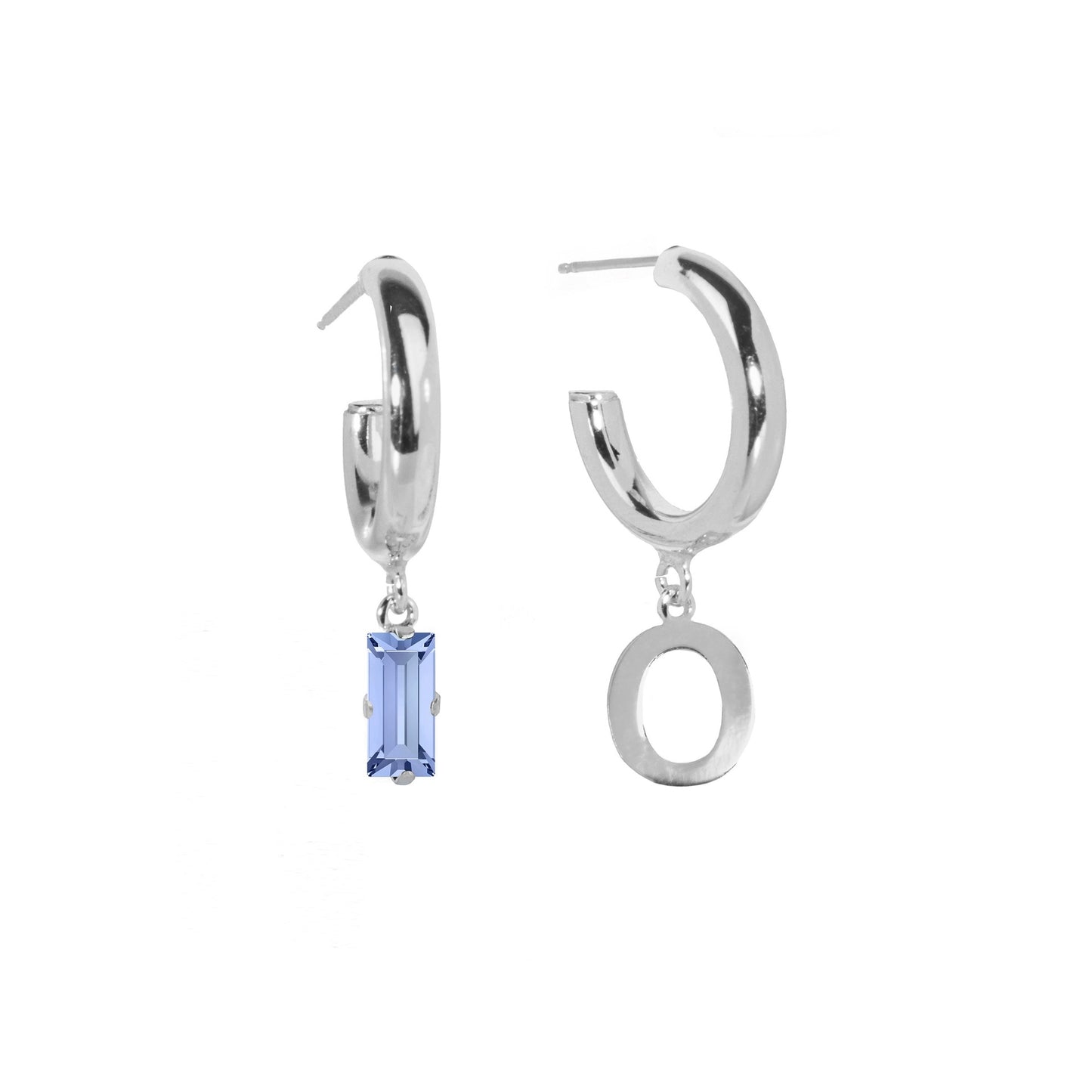 Rhodium Plated Sterling Silver Personalized earrings letter blue from Abecé