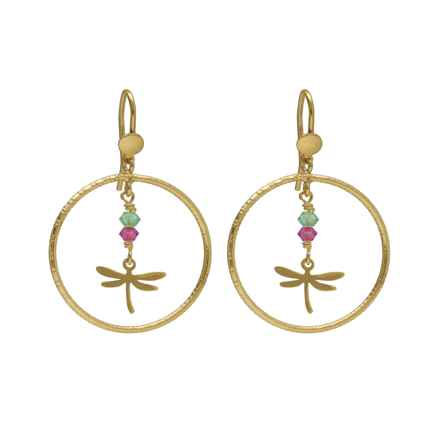 Gold plated Sterling Silver Long earrings dragon-fly multicolor crystal from Bliss